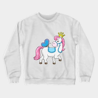 Horse as a princess with crown and butterfly Crewneck Sweatshirt